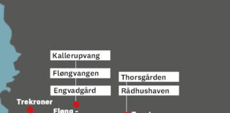 Grafik med kort og placering af boligafdelinger i Høje-Taastrup Boligselskab